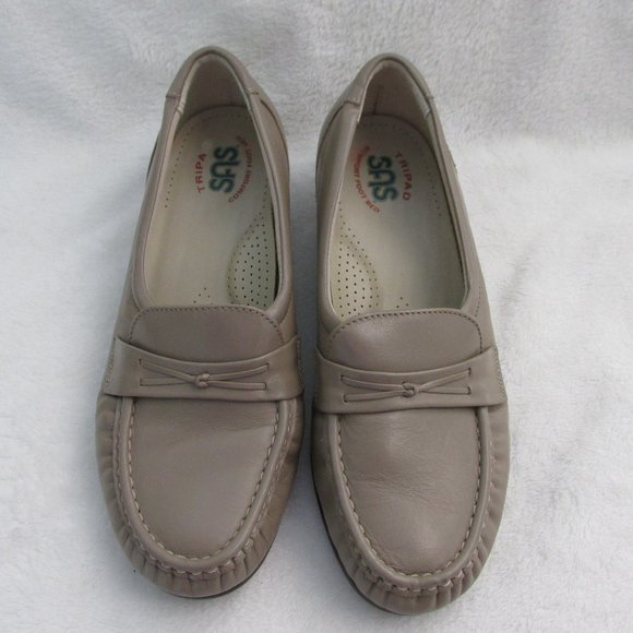 SAS Tripad Comfort Taupe Moccasin Leather Loafers Wedge Slip-on Shoes 6.5Wide - Picture 1 of 8